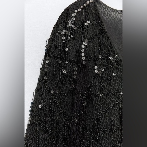Zara FRINGED SEQUIN MINI DRESS. Black. Size S. New with Tags. - Picture 7 of 10